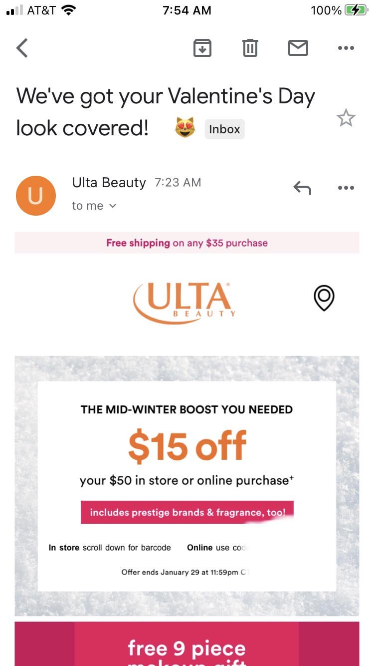 Ulta new targeted coupon. Expires January 29. Might be variations
